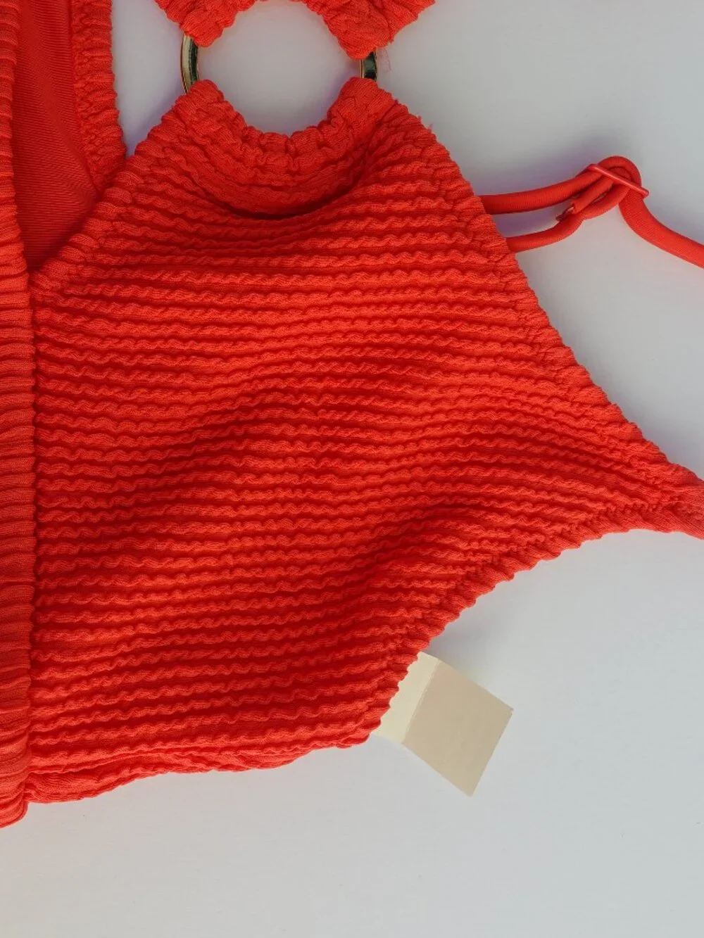 Women's Aerie Crinkle Scoop Cutout Bikini Top In Red NWT Size L $39